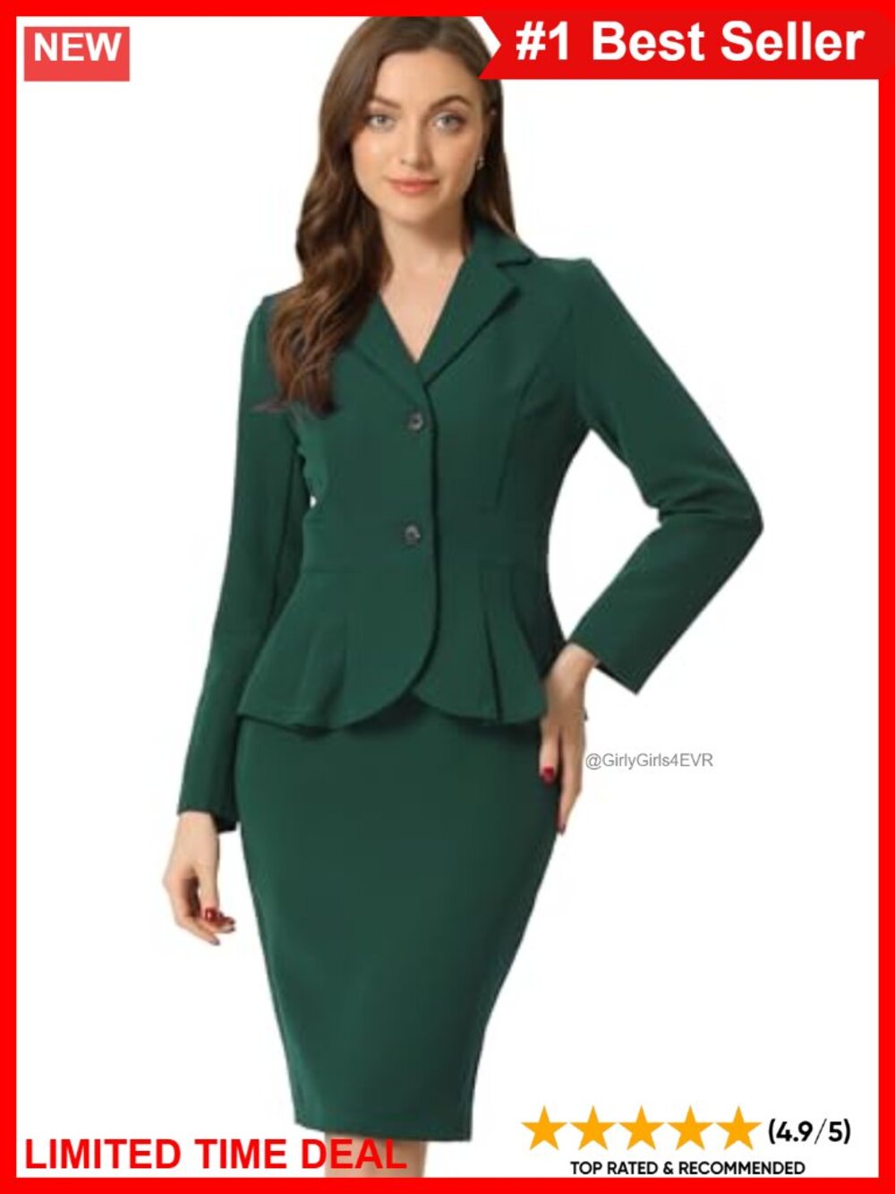 Women 2 Piece Skirt Suit Set Peplum Blazer Business Casual Outfit